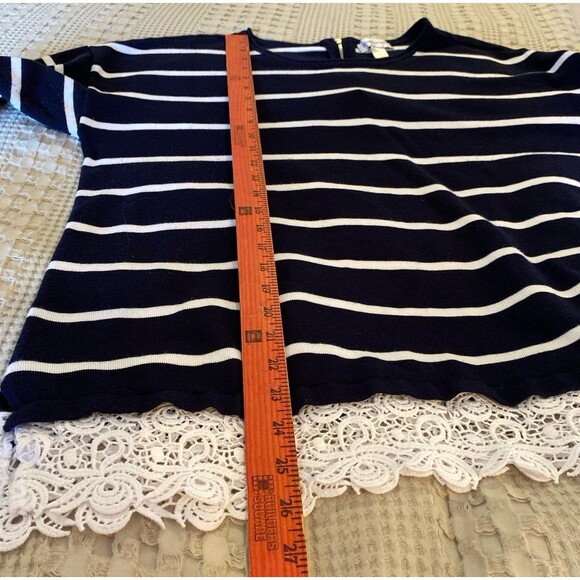 Christopher & Banks Sweater Top Plus Size XL Navy White Stripes Lace Hem Zipper - Picture 11 of 11